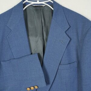 Stafford Men's Blue Wool Blend Blazer Jacket Hopsack Size 46L Gold Buttons